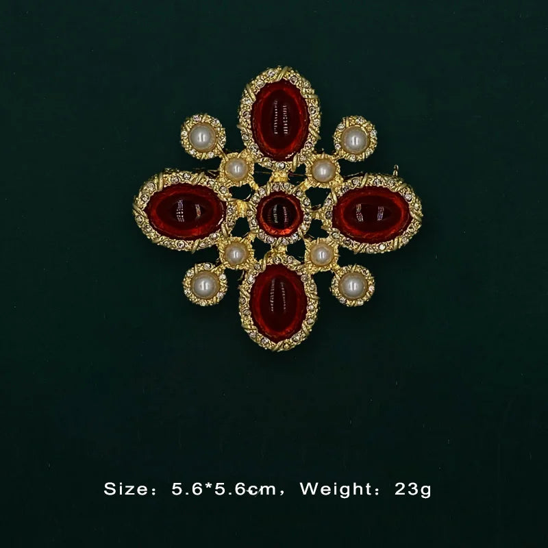 Baroque Crystal Pearl Rectangle Brooch