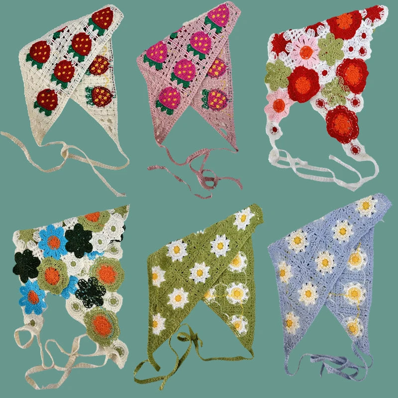 Elegant Knitted Triangle Scarf Headband for Women Fashion Girl strawberry Versatile pattern Hair Band Hair Accessory