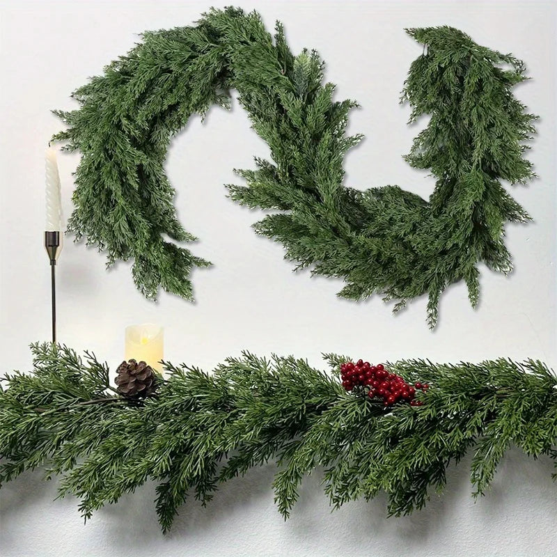 1Pcs Christmas Cedar Pine Garlands,Artificial Cedar Garland,Mantle,Wall,Indoor,Outdoor Christmas Decorations