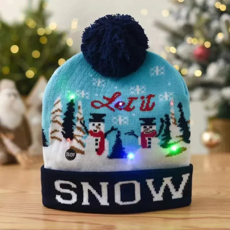 LED Christmas Knitted Hat Light Up Xmas Beanie Cap Unisex Winter Beanie Sweater Hat with Colorful LEDs for Christmas New Yea