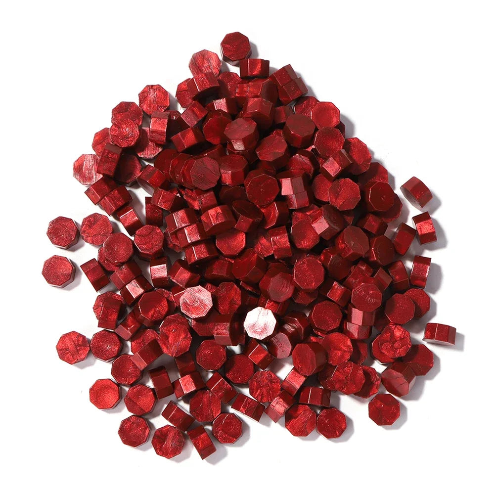 100pcs Octagon Red Sealing Wax Beads Retro Seal Stamp Beaded for Wedding Birthday Card Vintage Craft Envelope Letter Decor