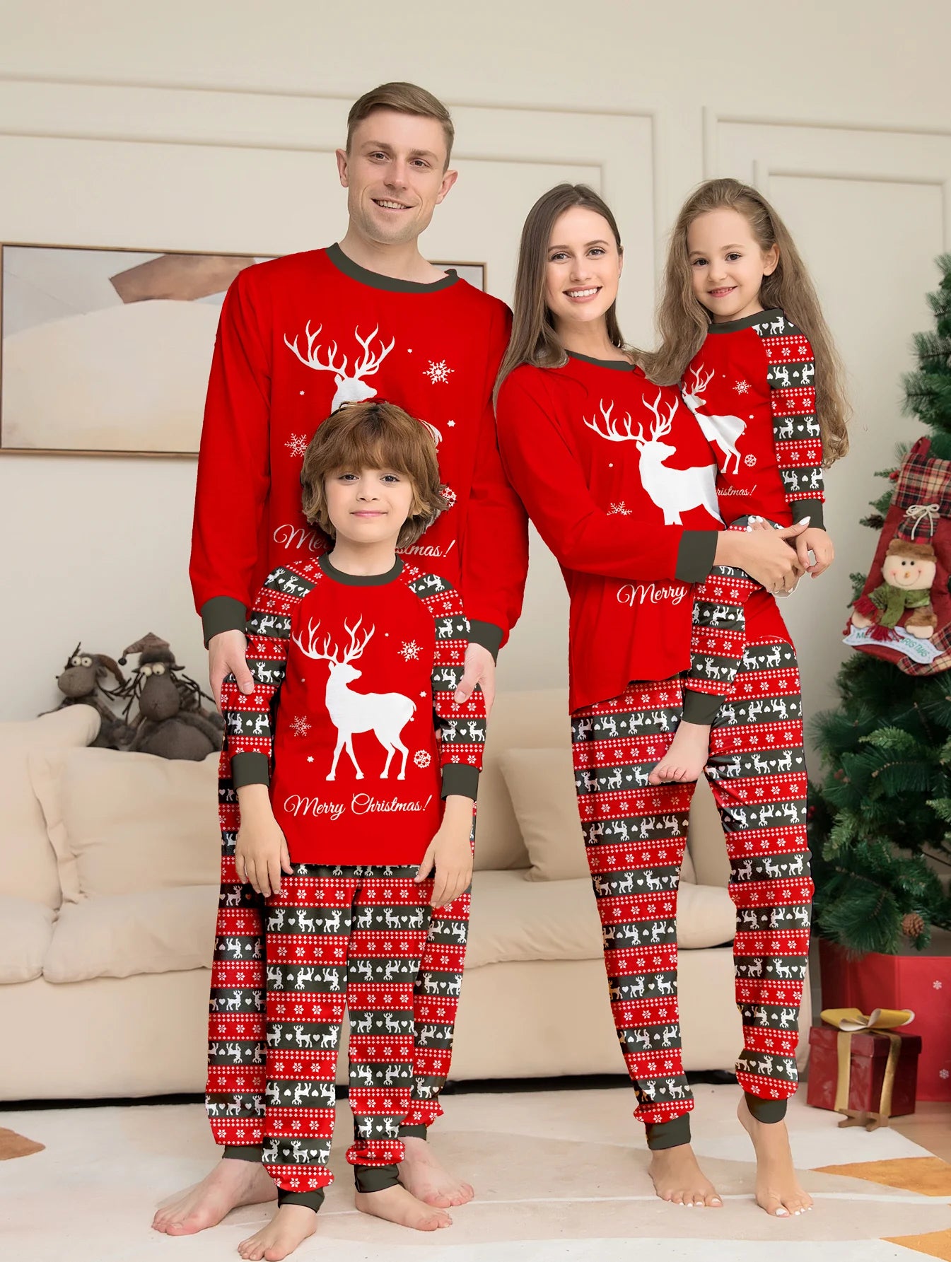 Family Christmas Pajama Sets - All - over Santa, Tree & Reindeer Prints, Cozy for Holidays