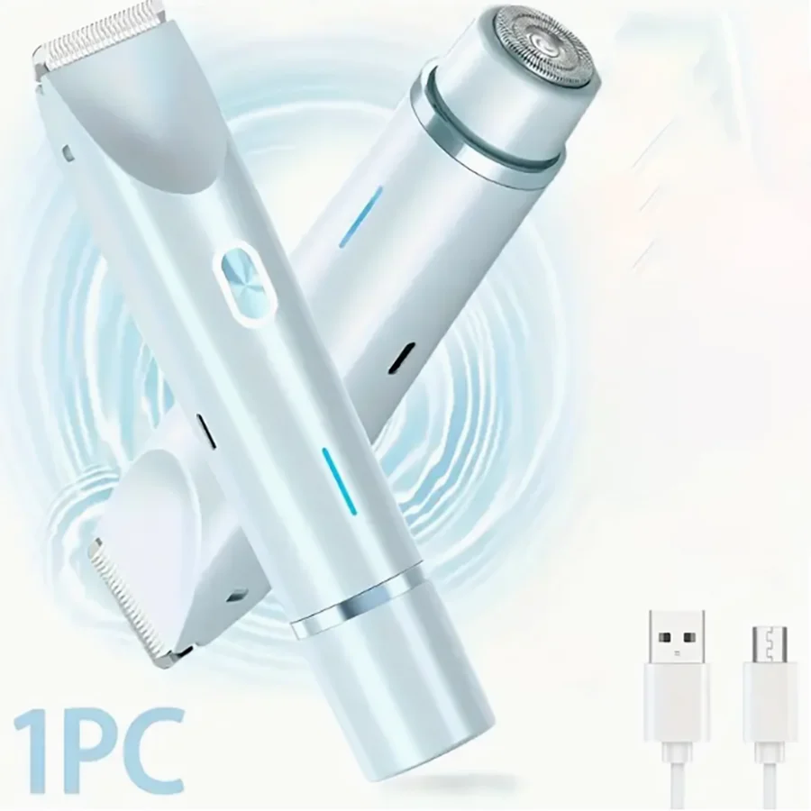 Two-in-one electric shaver for women - Wet and dry hair remover, suitable for face, eyebrows, legs and armpits - Portable bikini