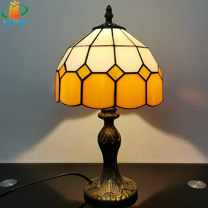 8" Nordic Orange Plaid Table Lamp Simple Modern Fashion Green Purple Earthy Yellow Study Reading Glass Lighting Girls Bedside