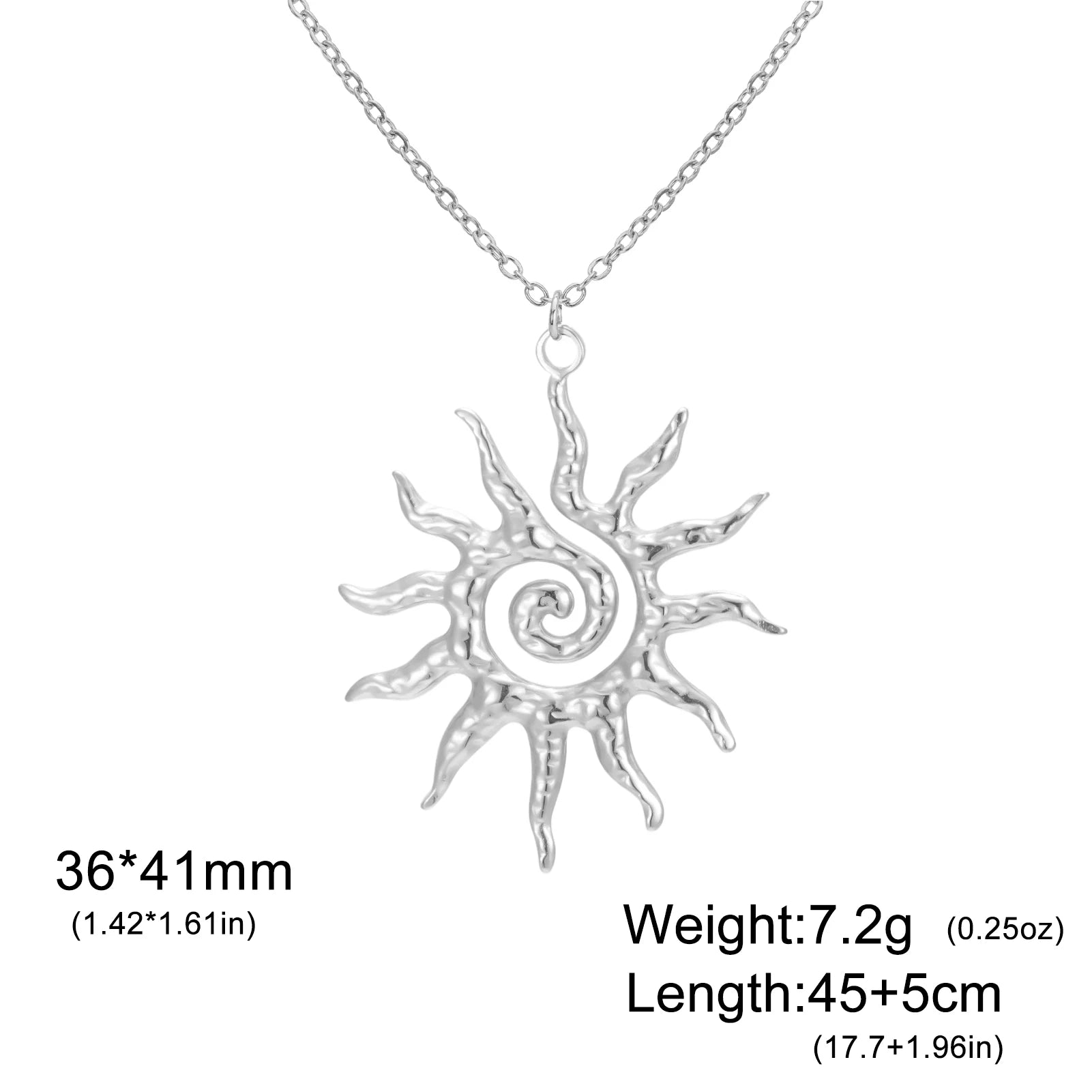 Teamer Sun Pattern Charms Pendant Necklace For Woman Men Amulet Protection Gold Color Stainless Steel Vintage Jewelry Gift New