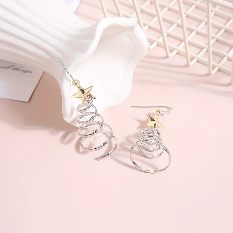 Christmas Series Simple Advanced Rotating Christmas Tree Star Pendant Earrings Women's Creative Personalized Girl Gifts
