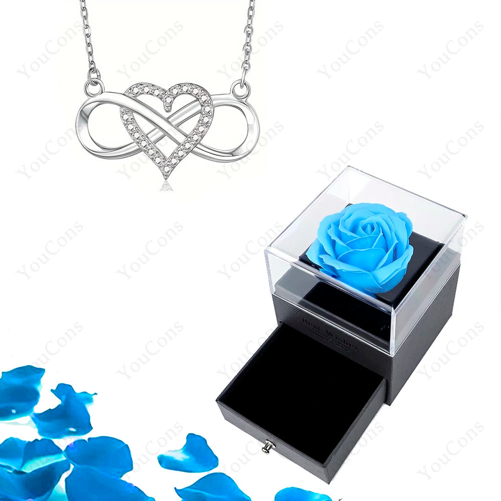 Luxury Heart Pendant Necklaces With Rose Gift Box For Women Christmas Valentine Girlfriend Romantic Trendy Wedding Jewelry
