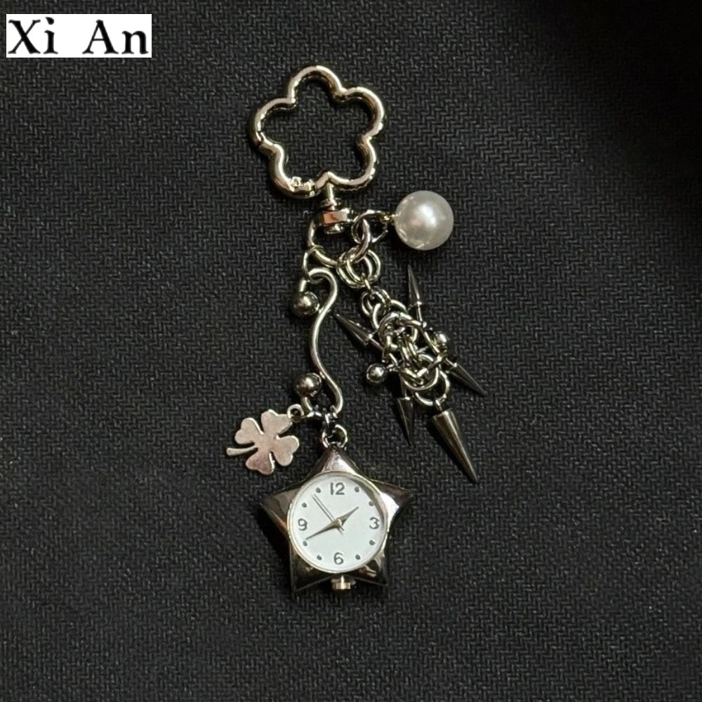 Original Hollow Heart Pocket Watch Chain keychain Design Steampunk Clock Vintage Necklace Pendant Jewelry Watch Men Women Gift
