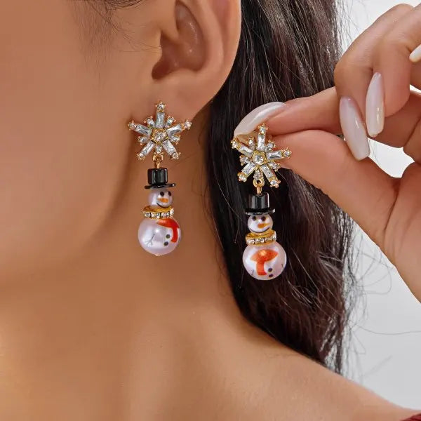Merry Christmas Pearl Flower Star Bell Long Tassel Dangle Earrings for Women Shiny Crystal Zircon Snowflake Earring Girl Jewelry