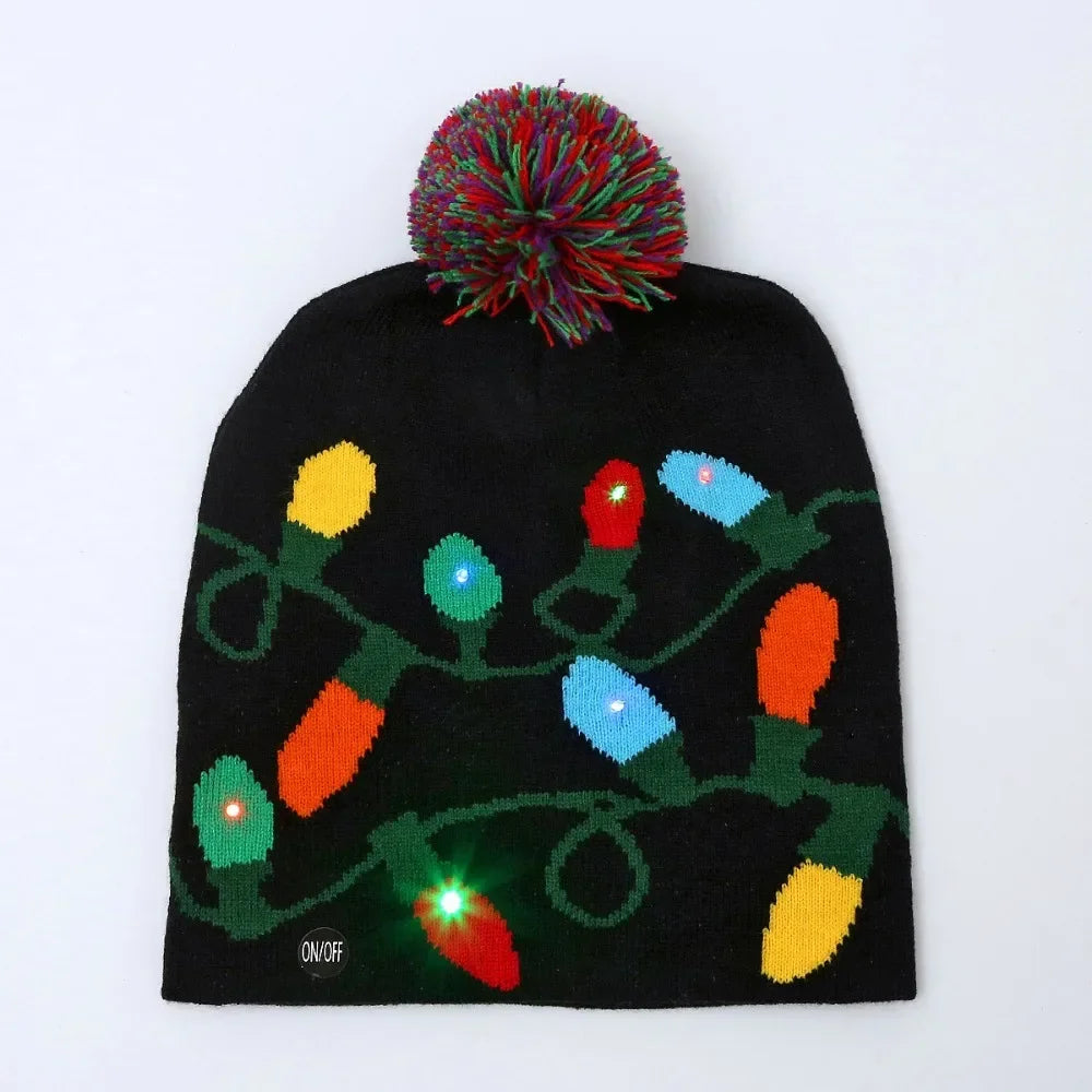 LED Christmas Knitted Hat Light Up Xmas Beanie Cap Unisex Winter Beanie Sweater Hat with Colorful LEDs for Christmas New Yea