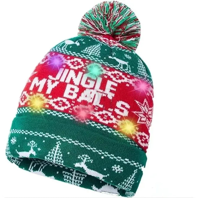 LED Christmas Knitted Hat Light Up Xmas Beanie Cap Unisex Winter Beanie Sweater Hat with Colorful LEDs for Christmas New Yea