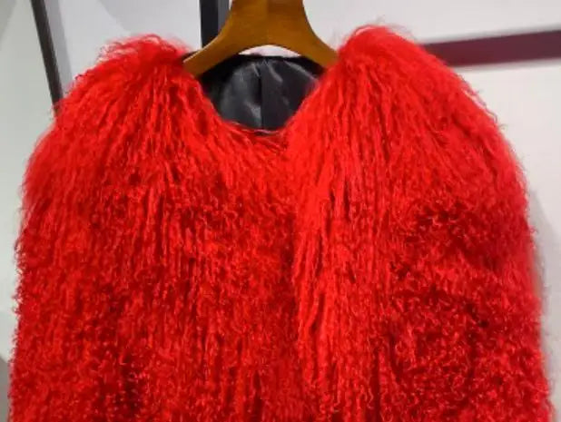 Mongolian fur coat fur jacket women's elegant fluffy solid color thickened thermal long sleeve coat winter fashion oversized lad