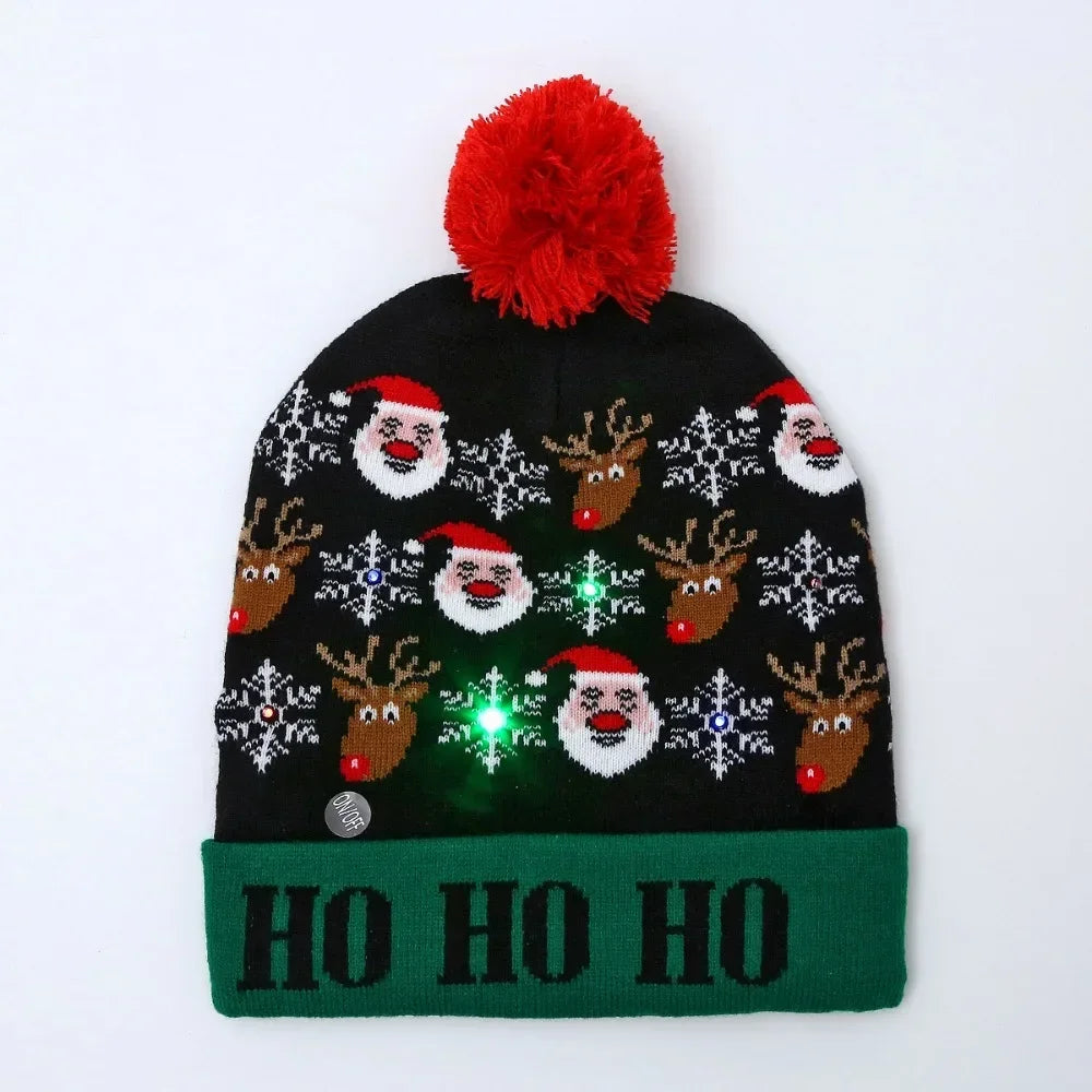 LED Christmas Knitted Hat Light Up Xmas Beanie Cap Unisex Winter Beanie Sweater Hat with Colorful LEDs for Christmas New Yea