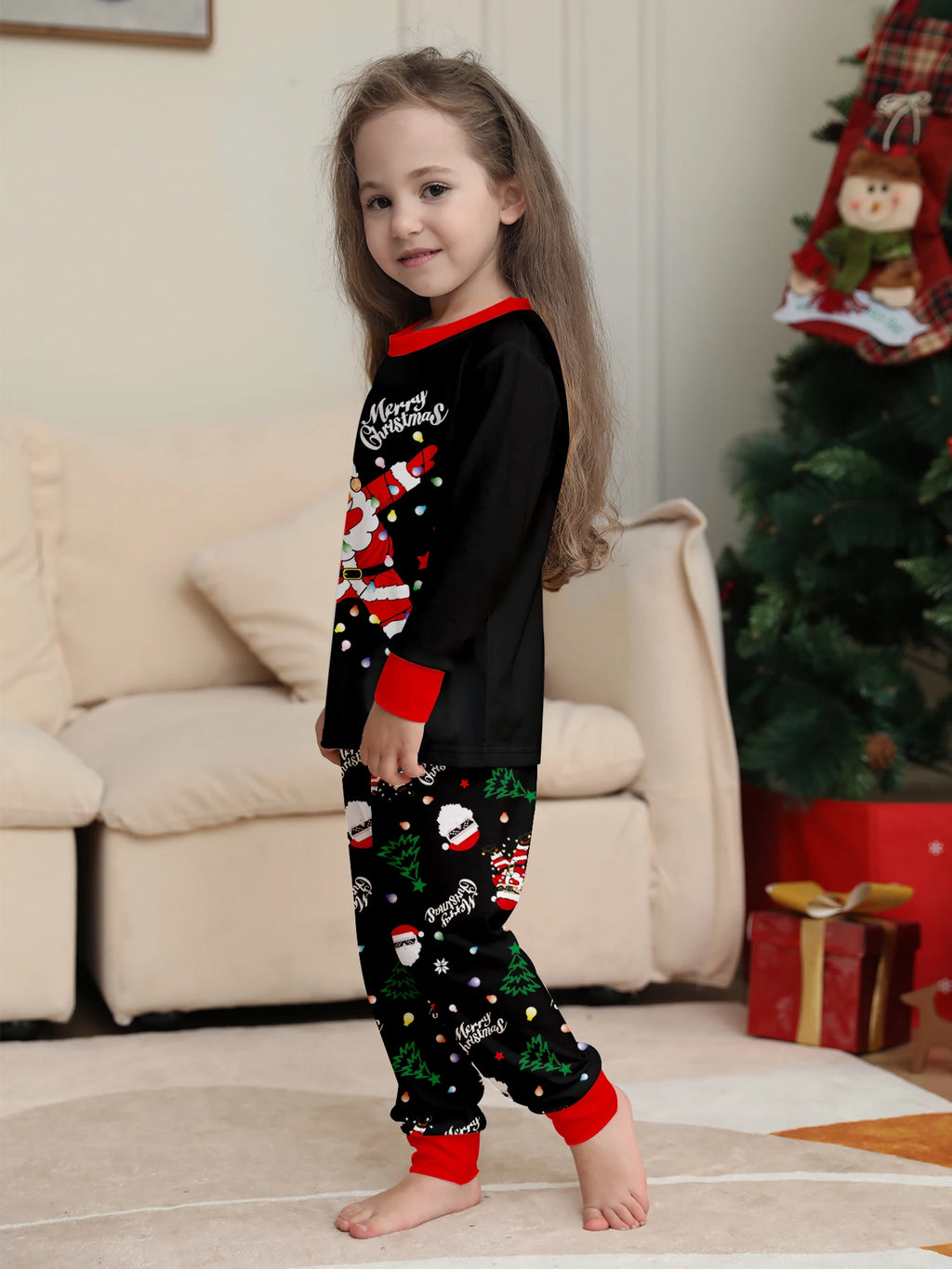 Family Matching Christmas Pajamas Set with Santa Claus Print, Festive Xmas Loungewear