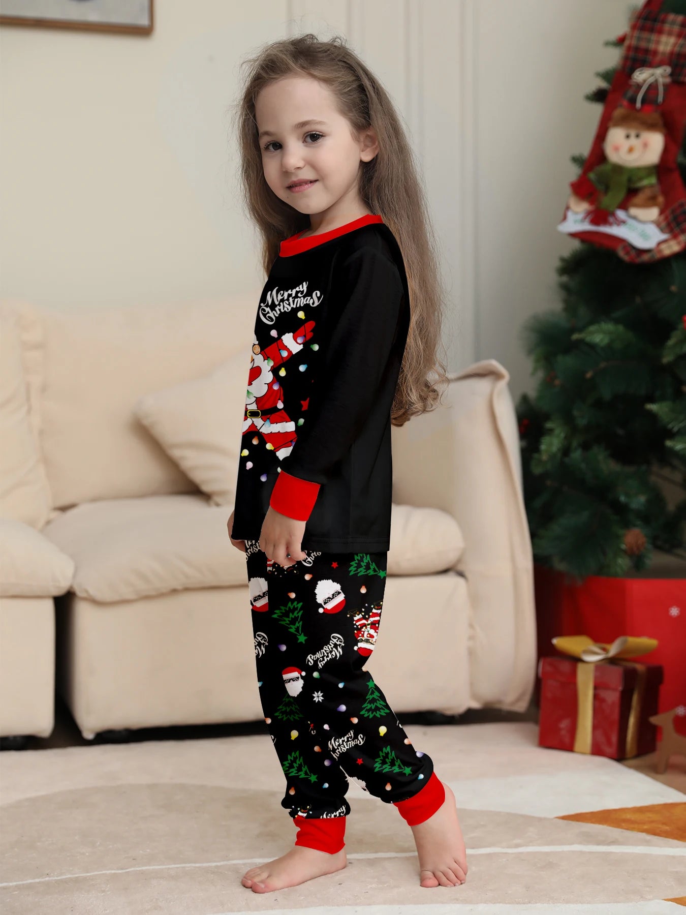 Family Matching Christmas Pajamas Set with Santa Claus Print, Festive Xmas Loungewear