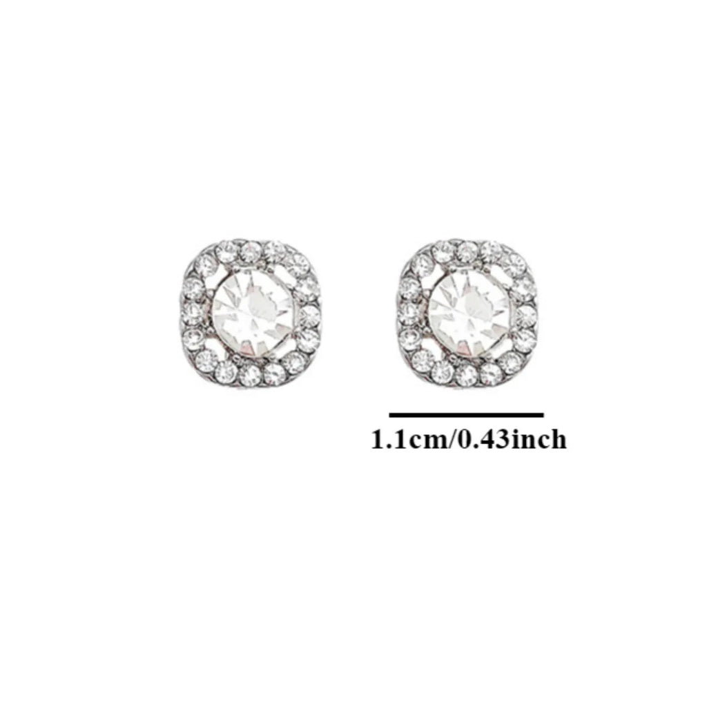2pc Shiny Imitation Diamond Alloy Earrings Square Large Round Glass Rhinestone Women's Light Luxury Silvery Temperament Jewelry