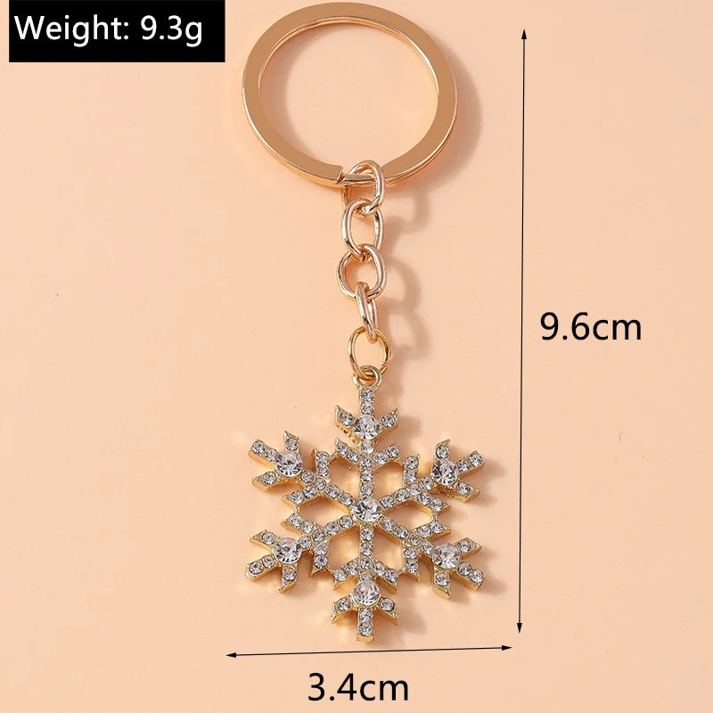 Fashion Crystal Christmas Snowflake Keychain for Car Key Festival Gifts for Women Men Handbag Pendant Keyrings DIY Accessories