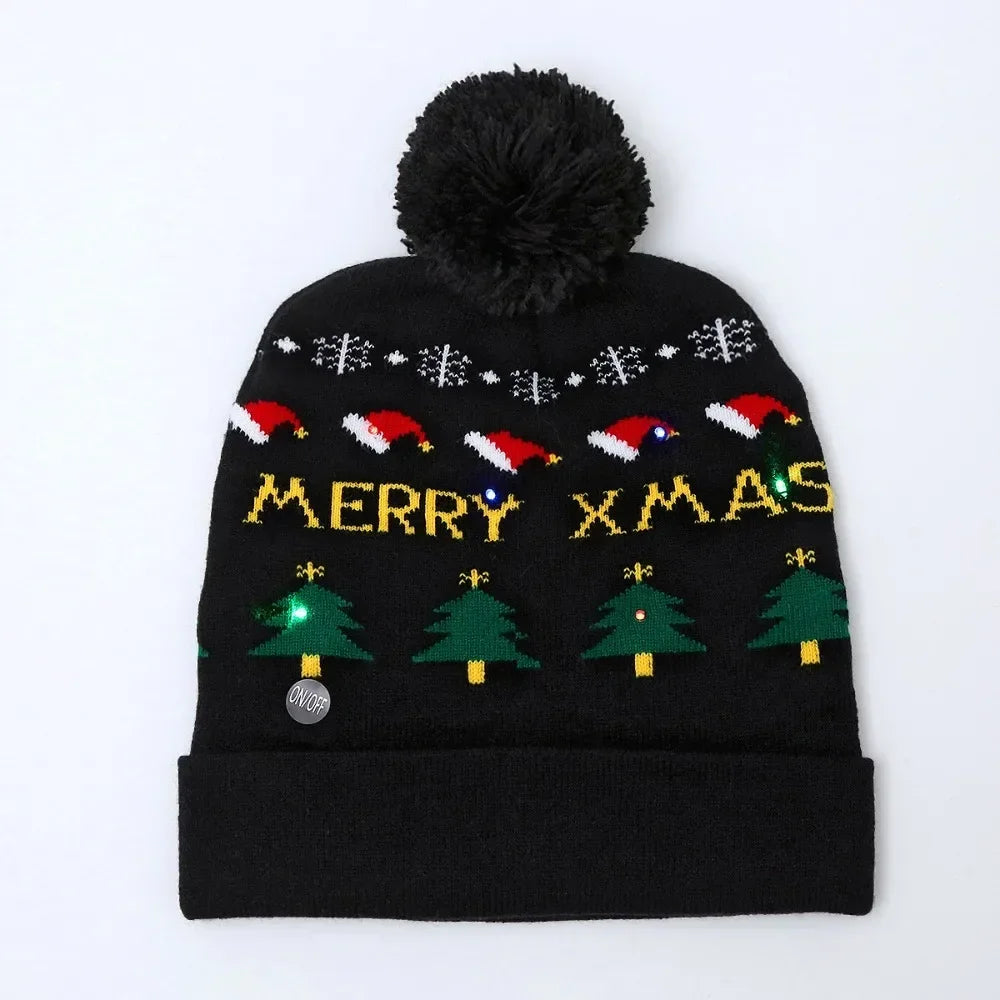 LED Christmas Knitted Hat Light Up Xmas Beanie Cap Unisex Winter Beanie Sweater Hat with Colorful LEDs for Christmas New Yea