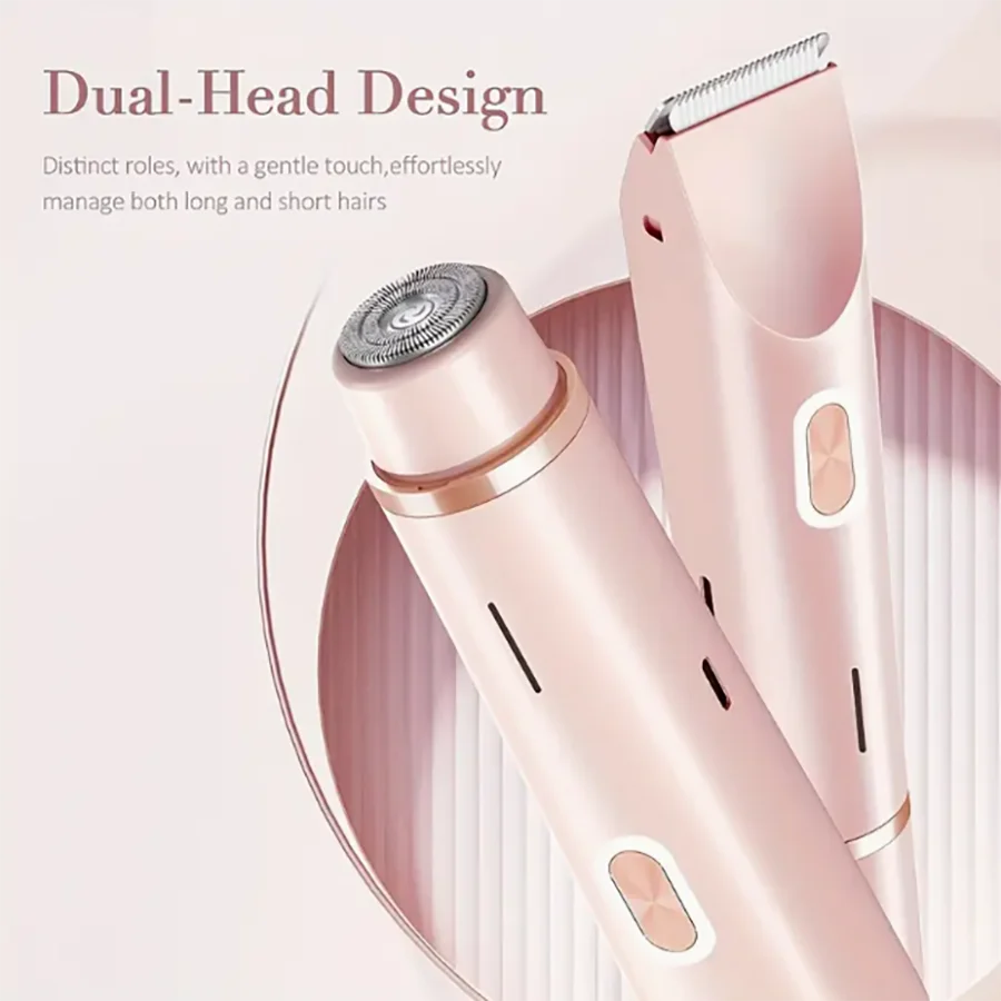 Two-in-one electric shaver for women - Wet and dry hair remover, suitable for face, eyebrows, legs and armpits - Portable bikini
