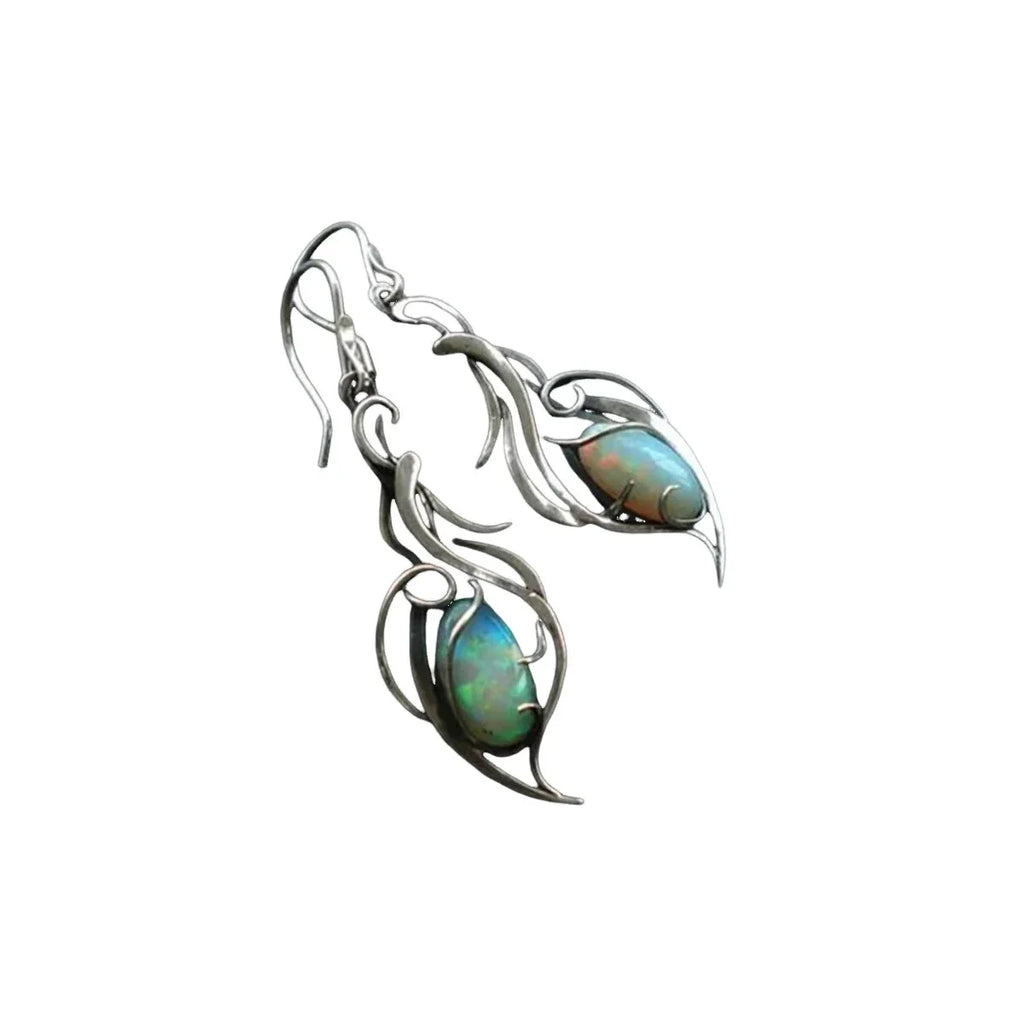 1 Pair of Silver Color Bohemian Opal Pendant Earrings, Elegant Jewelry Suitable for Festivals and Special Occasions