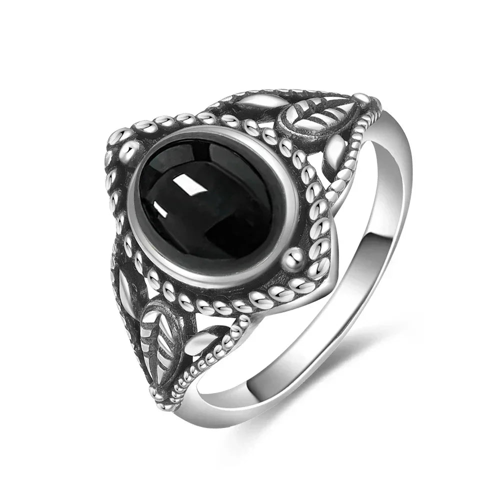 Vintage 925 Silver Ring Natural Black Onyx Ring Circular Denier Type Horse Eye Design Gift Fine Jewelry Black Ring For Men Women