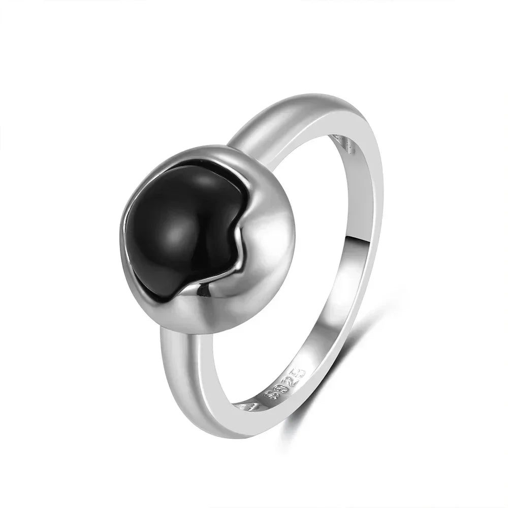 Vintage 925 Silver Ring Natural Black Onyx Ring Circular Denier Type Horse Eye Design Gift Fine Jewelry Black Ring For Men Women