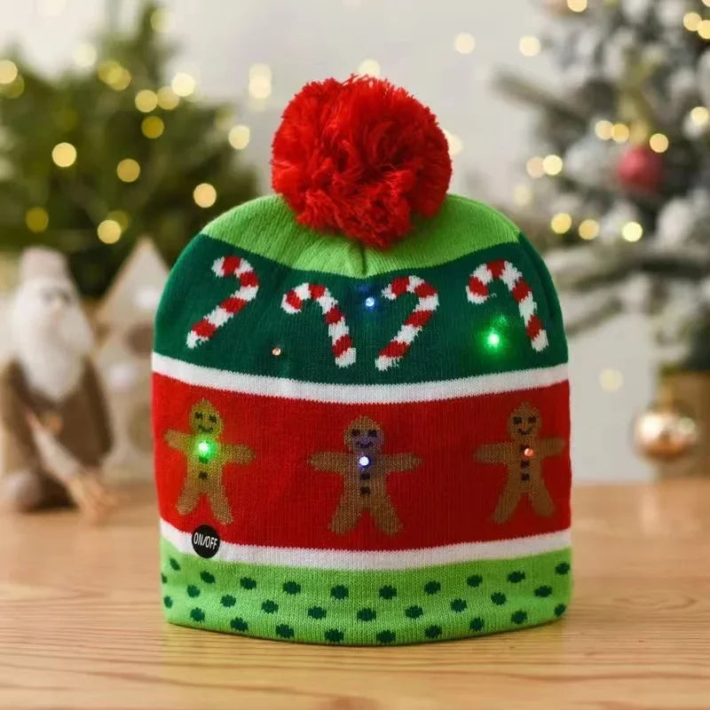 LED Christmas Knitted Hat Light Up Xmas Beanie Cap Unisex Winter Beanie Sweater Hat with Colorful LEDs for Christmas New Yea