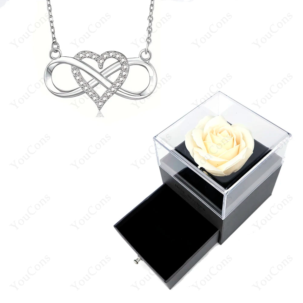Luxury Heart Pendant Necklaces With Rose Gift Box For Women Christmas Valentine Girlfriend Romantic Trendy Wedding Jewelry