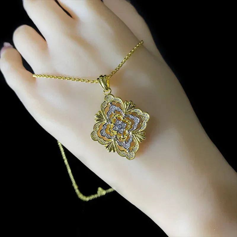 MDL Moissanit. Style Italian Antique Style Court Necklace Real Gold Plated Vintage French Vintage Daily Pendant Women