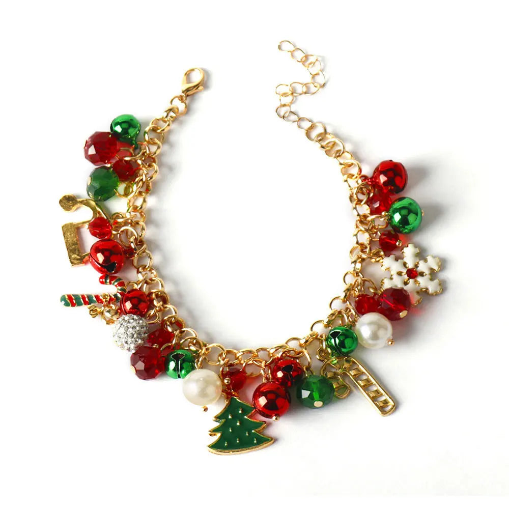 Christmas Bracelet Multi-Colored Rhinestone Bracelet Jingle Bell Beaded Bracelets for Women Christmas Party Jewelry Gift