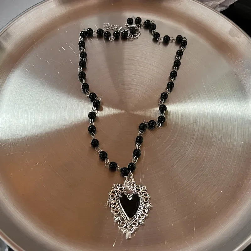 Forever Love Heart Shape Pendant Women Necklace Metal Heart Epoxy Resin Beads Charm Beaded Link Chain Girls Necklace Jewelry