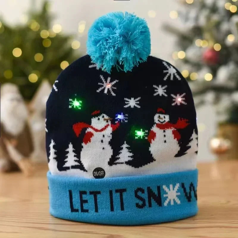LED Christmas Knitted Hat Light Up Xmas Beanie Cap Unisex Winter Beanie Sweater Hat with Colorful LEDs for Christmas New Yea
