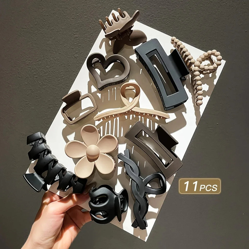 11pcs Women's High-End Frosted Shark Clip Set Back Head Hair Accessories Elegant Hairdressing Headwear