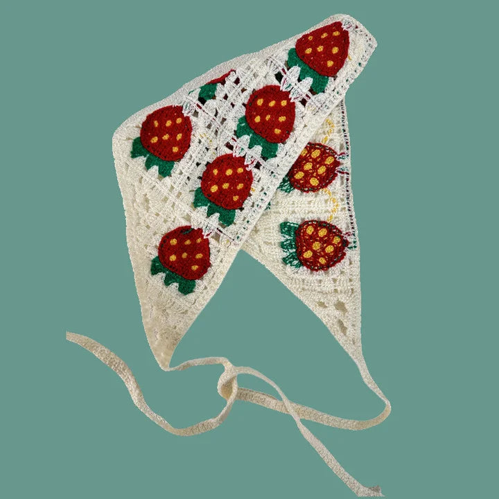 Elegant Knitted Triangle Scarf Headband for Women Fashion Girl strawberry Versatile pattern Hair Band Hair Accessory