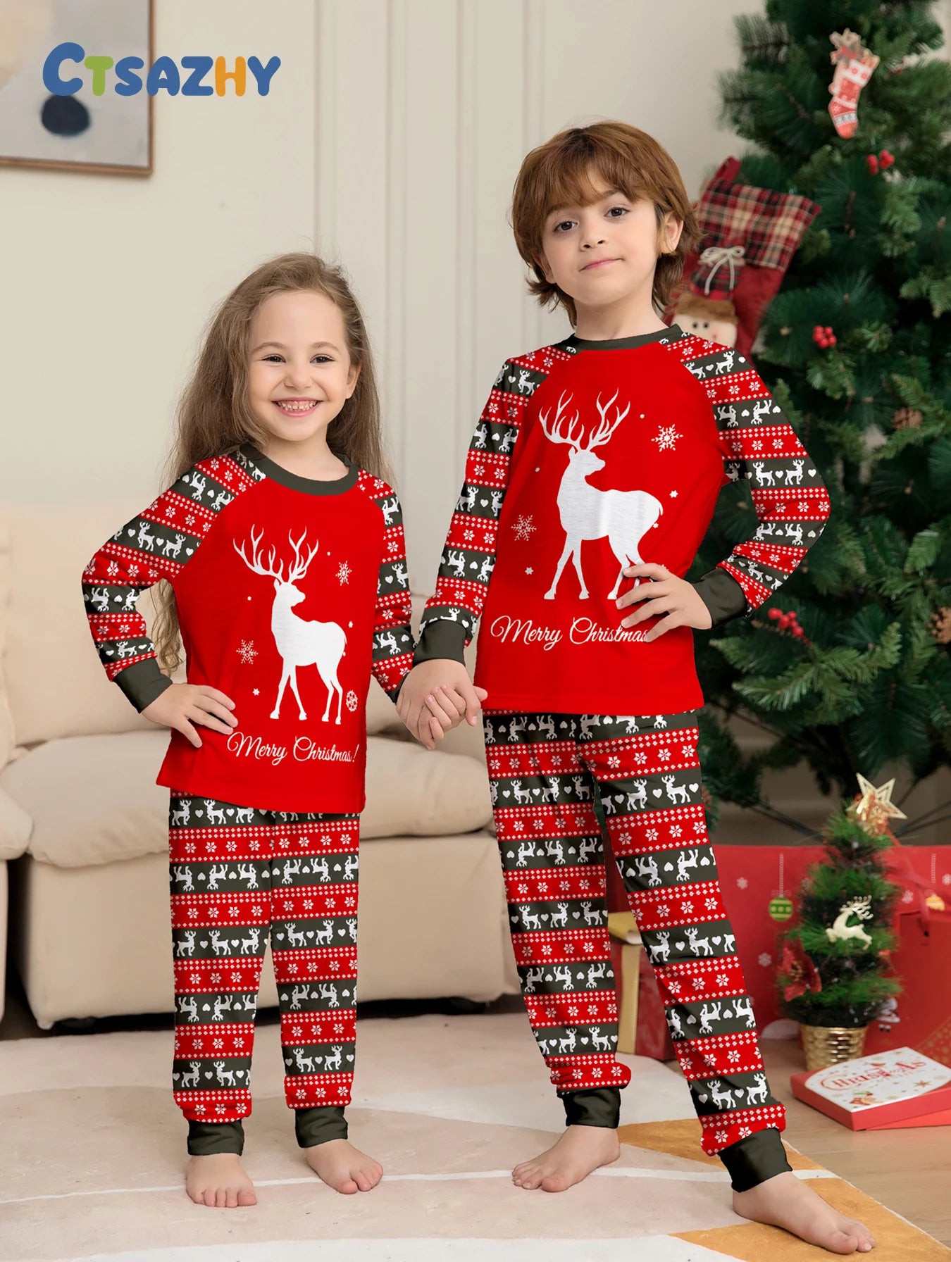 Family Christmas Pajama Sets - All - over Santa, Tree & Reindeer Prints, Cozy for Holidays
