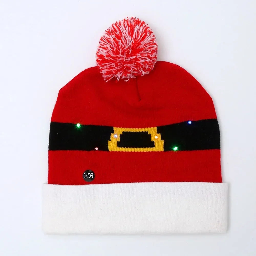LED Christmas Knitted Hat Light Up Xmas Beanie Cap Unisex Winter Beanie Sweater Hat with Colorful LEDs for Christmas New Yea