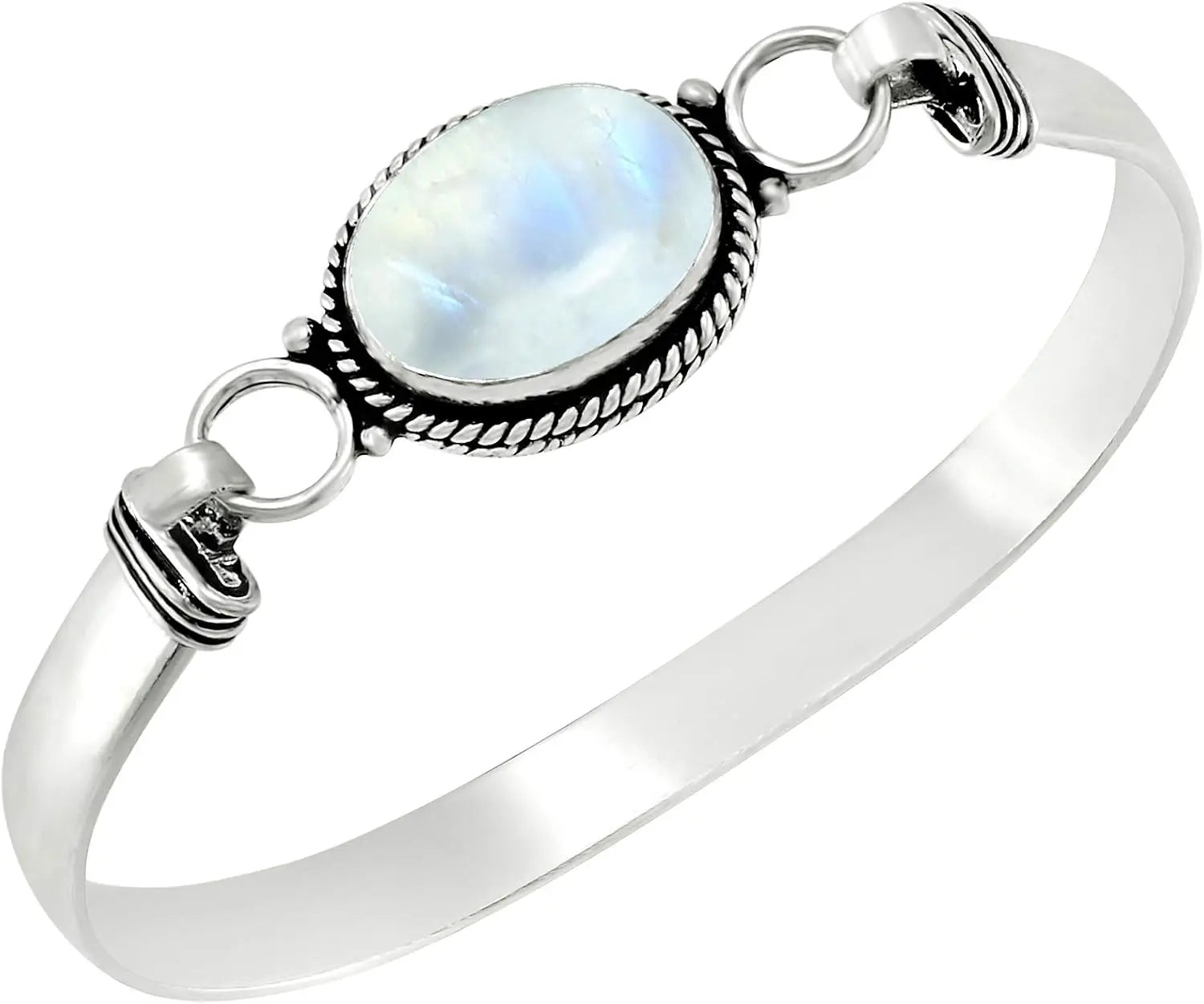 Vintage 925 Silver Natural Oval Moonstone Bangle Bracelets Handmade Birthstone Bangle Gifts Fine Jewelry for Women Men
