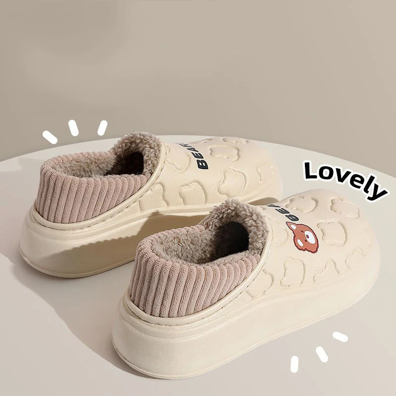 Waterproof Cotton Slippers for Women Men Winter Outdoor Indoor Home Plush Warm Thick Sole Anti slip Cotton Shoes for Couple