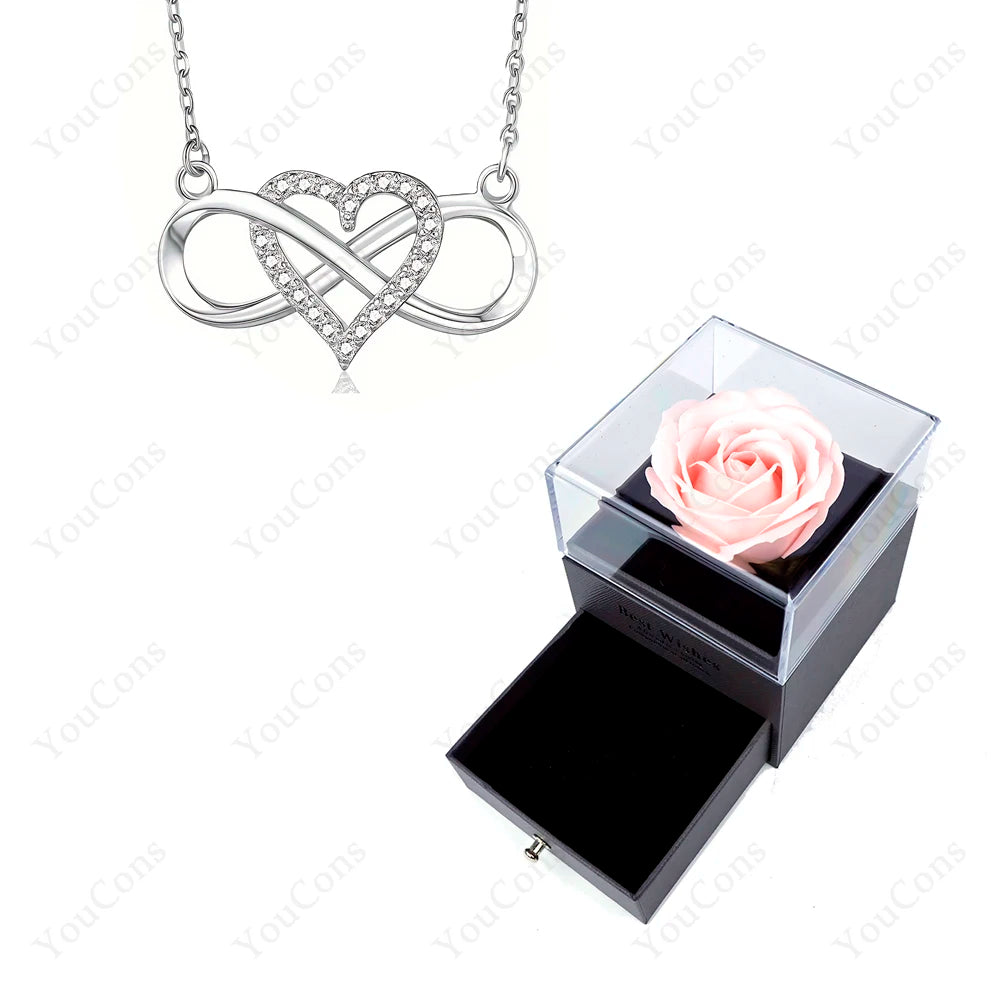 Luxury Heart Pendant Necklaces With Rose Gift Box For Women Christmas Valentine Girlfriend Romantic Trendy Wedding Jewelry