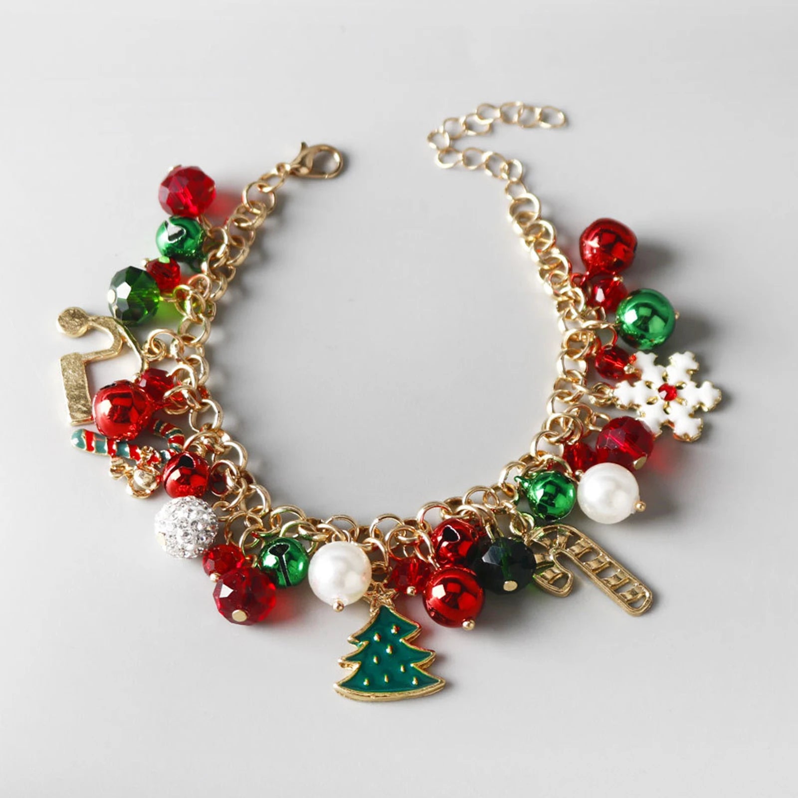 Christmas Bracelet Multi-Colored Rhinestone Bracelet Jingle Bell Beaded Bracelets for Women Christmas Party Jewelry Gift