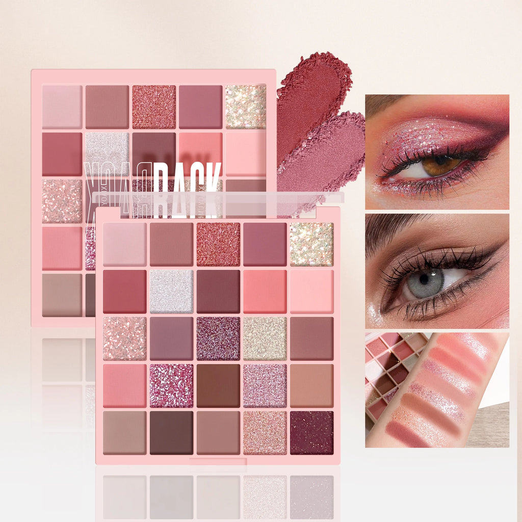 25 Colors Eyeshadow Palette High Gloss Cement Grey Rose Brown Color Tone Matte Glitter Daily Makeup Dry Rose Eyeshadow For Music