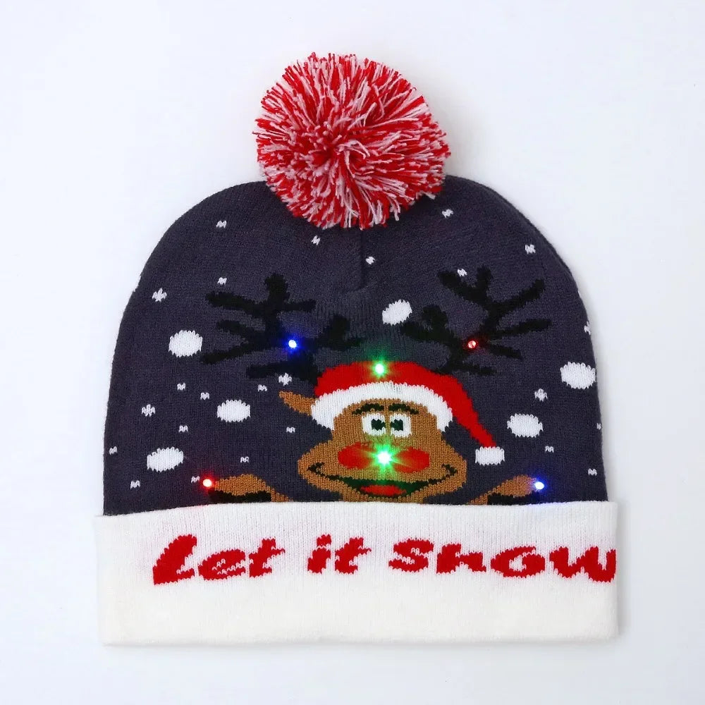 LED Christmas Knitted Hat Light Up Xmas Beanie Cap Unisex Winter Beanie Sweater Hat with Colorful LEDs for Christmas New Yea
