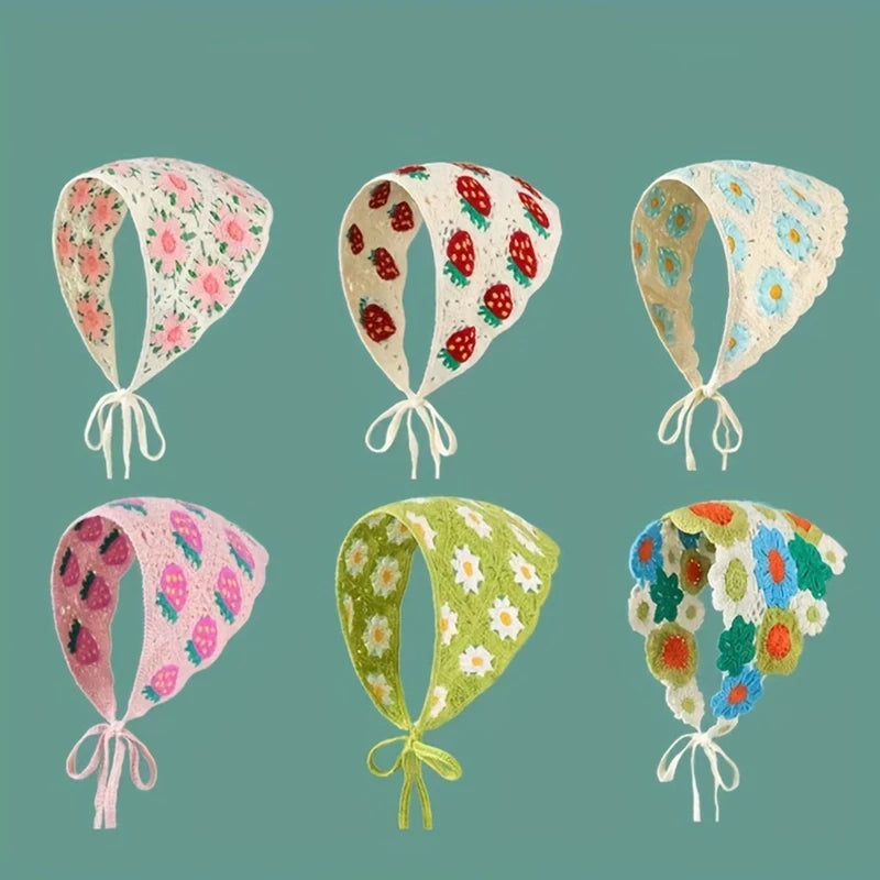 Elegant Knitted Triangle Scarf Headband for Women Fashion Girl strawberry Versatile pattern Hair Band Hair Accessory