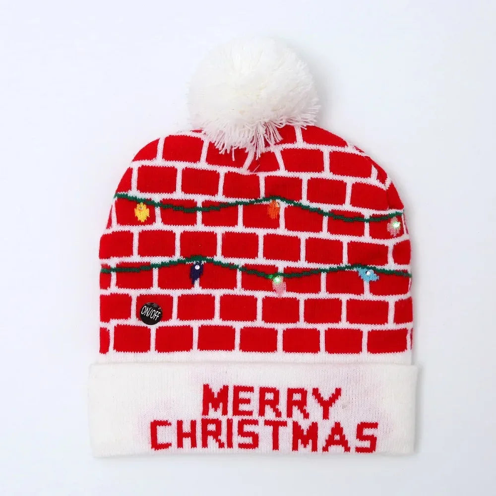 LED Christmas Knitted Hat Light Up Xmas Beanie Cap Unisex Winter Beanie Sweater Hat with Colorful LEDs for Christmas New Yea