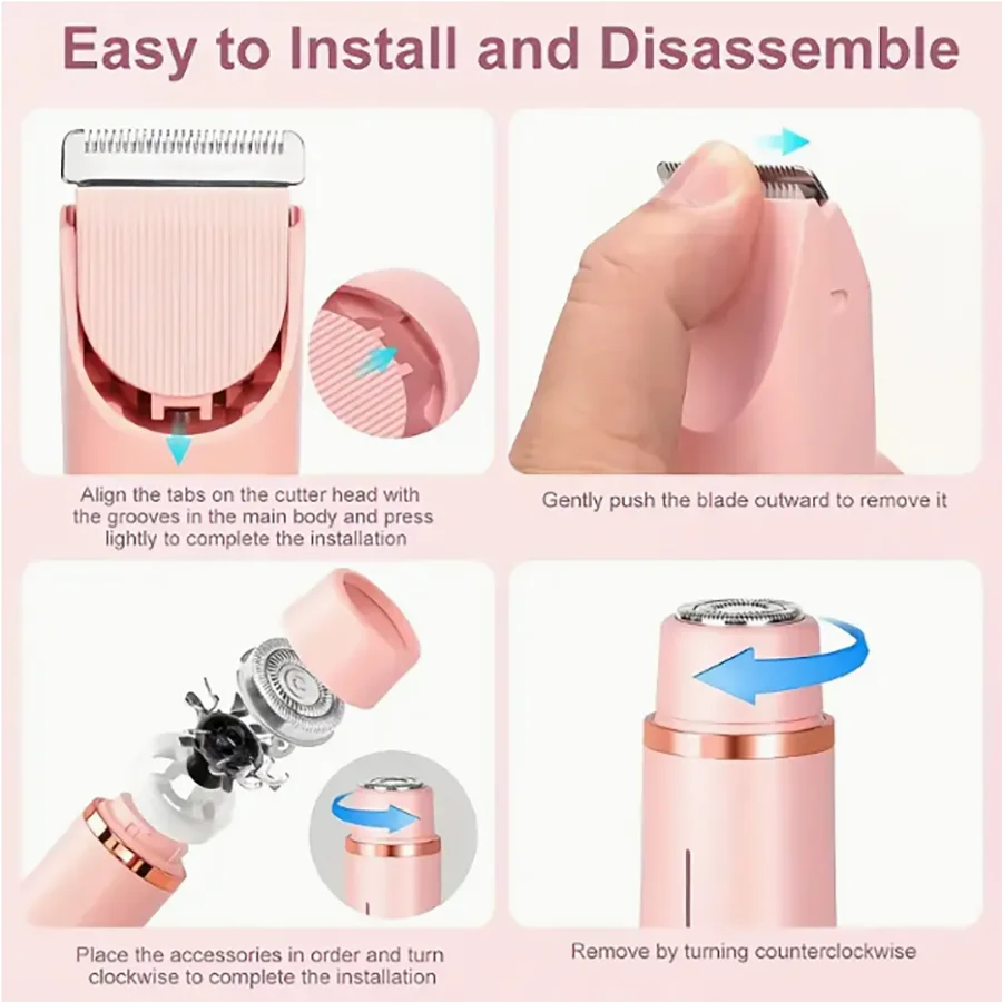 Two-in-one electric shaver for women - Wet and dry hair remover, suitable for face, eyebrows, legs and armpits - Portable bikini