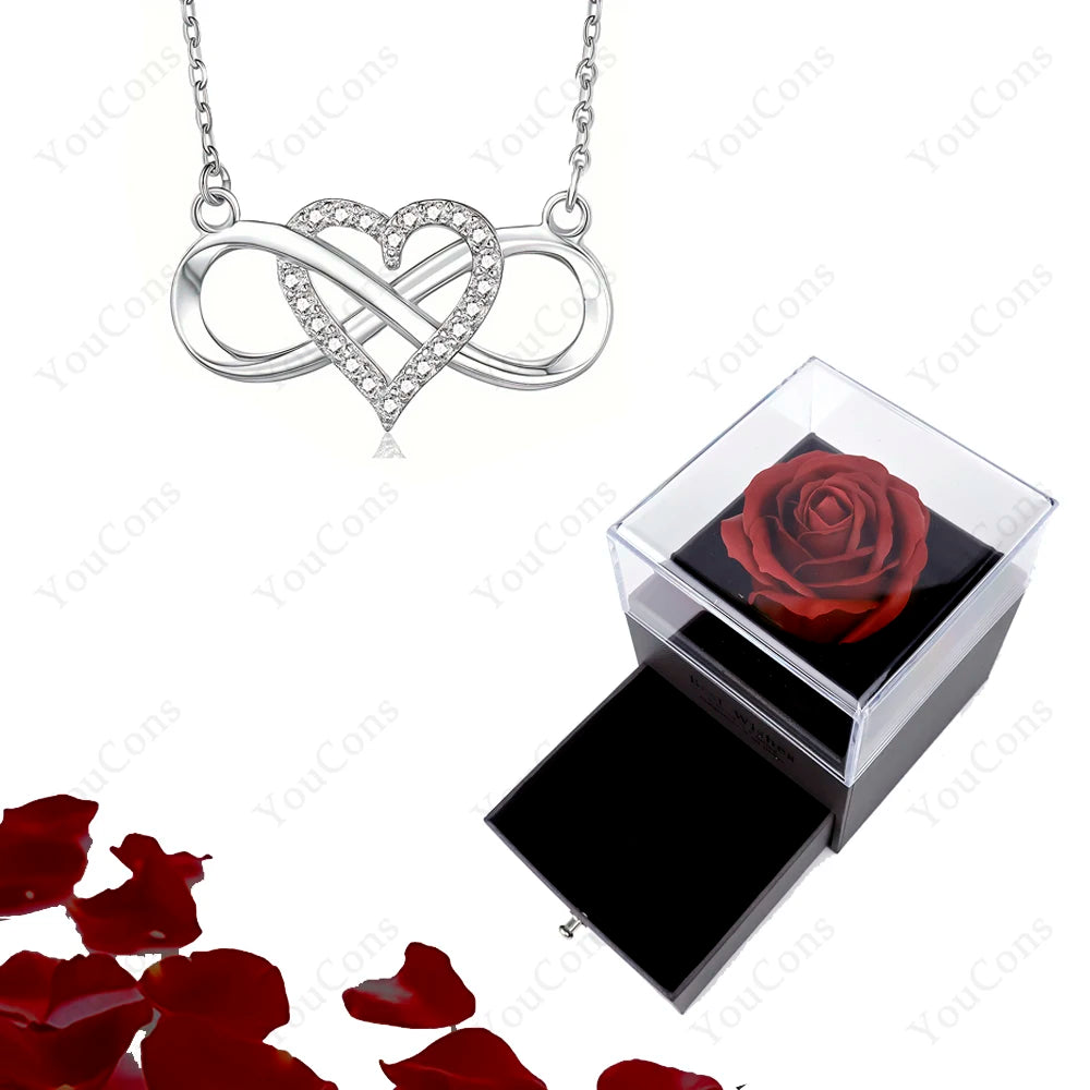 Luxury Heart Pendant Necklaces With Rose Gift Box For Women Christmas Valentine Girlfriend Romantic Trendy Wedding Jewelry