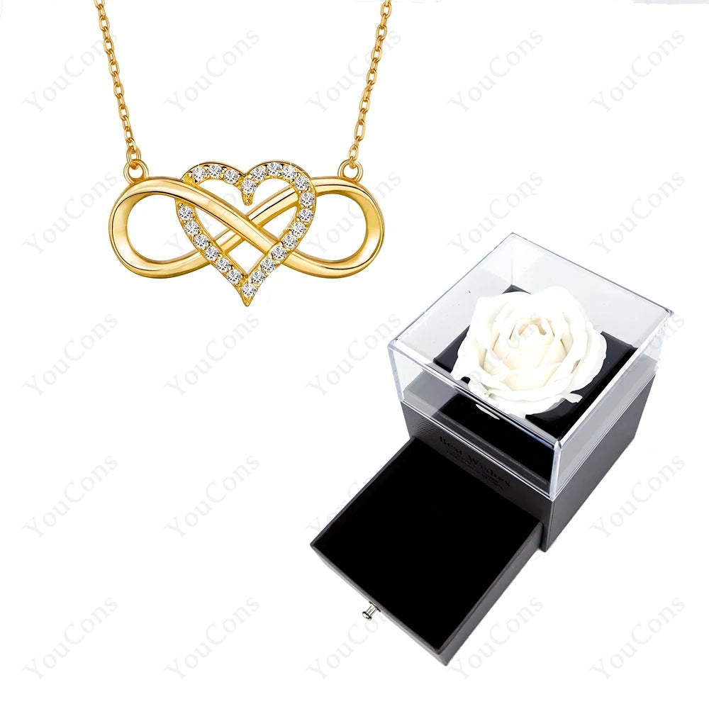 Luxury Heart Pendant Necklaces With Rose Gift Box For Women Christmas Valentine Girlfriend Romantic Trendy Wedding Jewelry