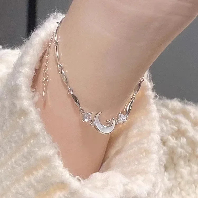 Shiny Pink Crystal Cherry Blossom Bracelets For Women Girls Sweet Moon Bow Flowers Zircon Bracelet Party Aesthetic Jewelry