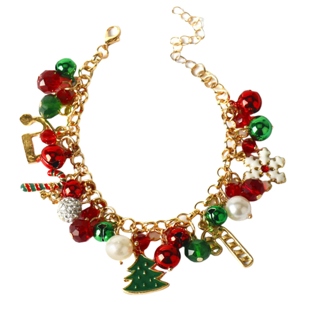 Christmas Bracelet Multi-Colored Rhinestone Bracelet Jingle Bell Beaded Bracelets for Women Christmas Party Jewelry Gift