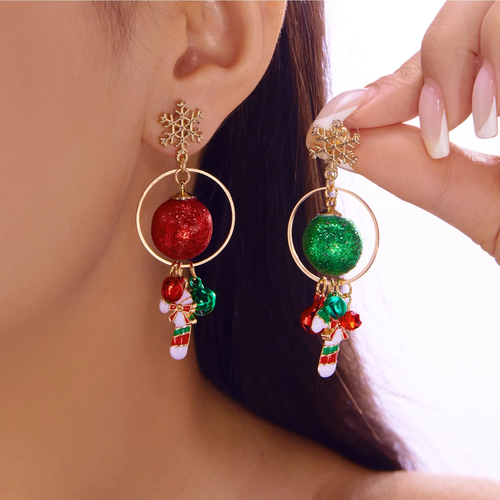 Merry Christmas Pearl Flower Star Bell Long Tassel Dangle Earrings for Women Shiny Crystal Zircon Snowflake Earring Girl Jewelry